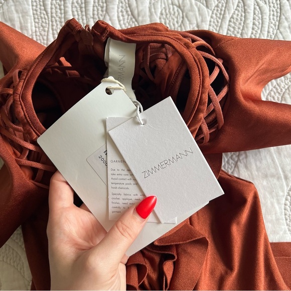 NWT - Zimmermann - Lattice-trimmed Ruffled One Piece Swimsuit - Brick - Picture 8 of 12